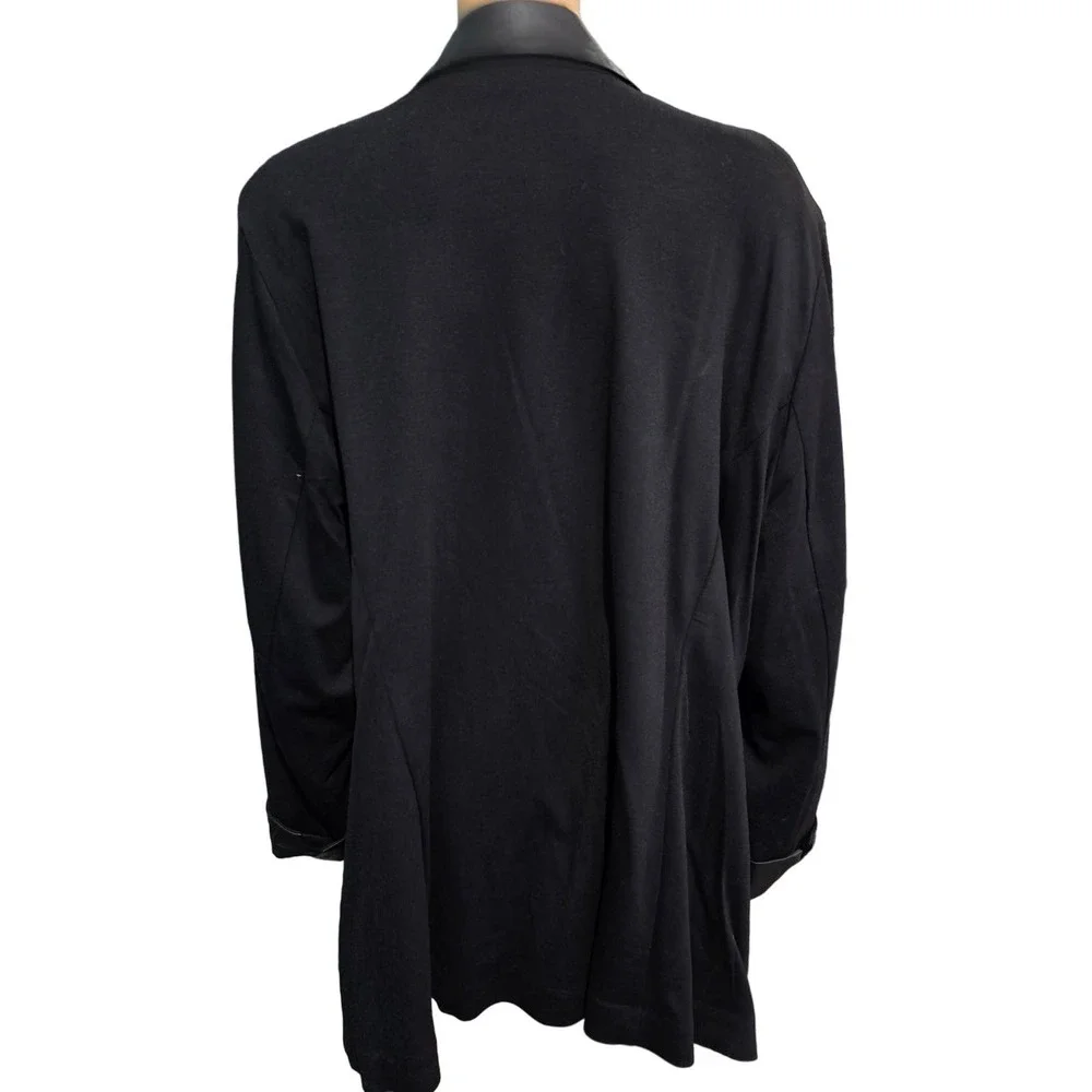 Susan Graver Black Ponte Blazer Faux Leather Trim Front Button 28WP NEW - Picture 3 of 5